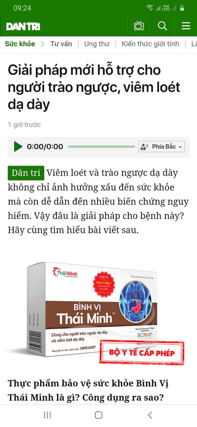Báo Dân Trí giới thiệu về Bình Vị Thái Minh - Giải pháp hiệu quả cho người trào ngược và viêm loét dạ dày 1
